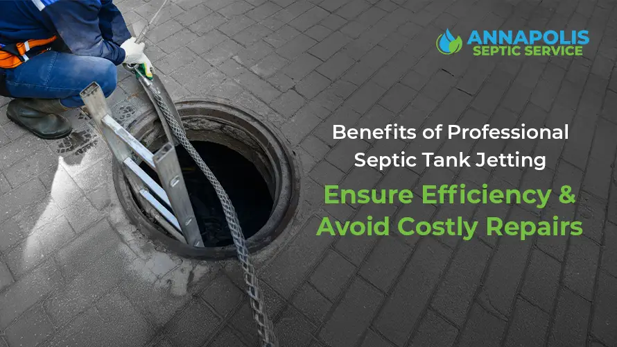 Professional septic tank jetting service cleaning pipes with high-pressure water to prevent clogs and improve system performance.