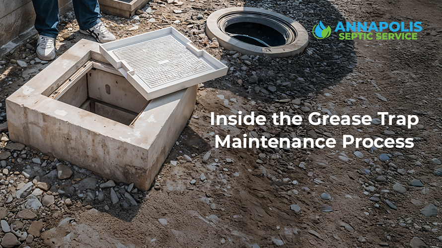 Plumber cleaning and inspecting a commercial kitchen grease trap system