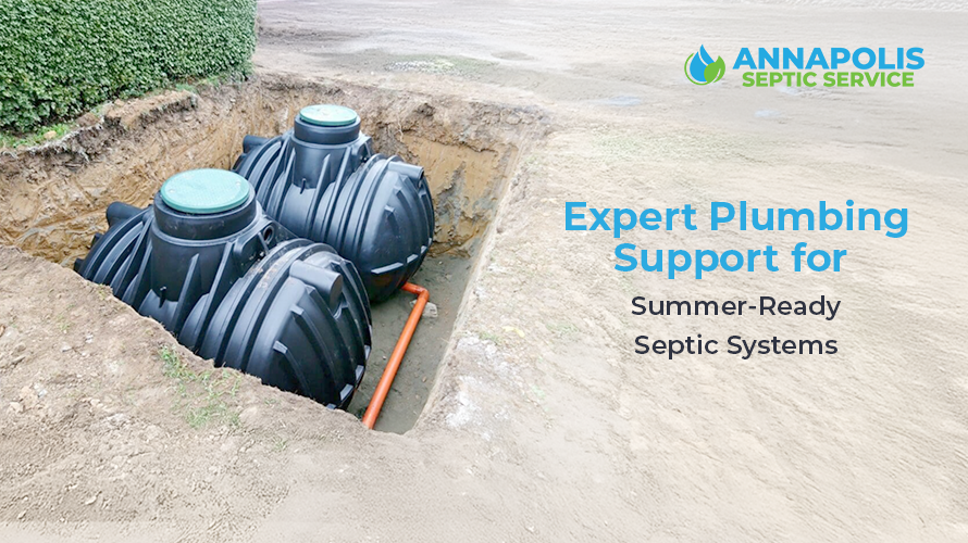 Plumbing expert inspecting a septic system during summer preparation