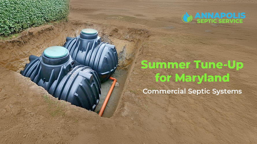 Technician performing summer commercial septic maintenance in Maryland