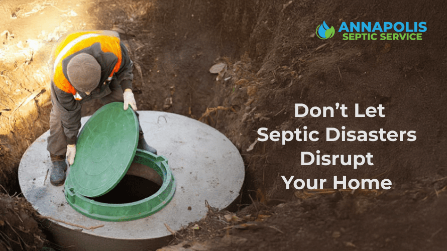 Septic service truck at Severna Park home for emergency repair