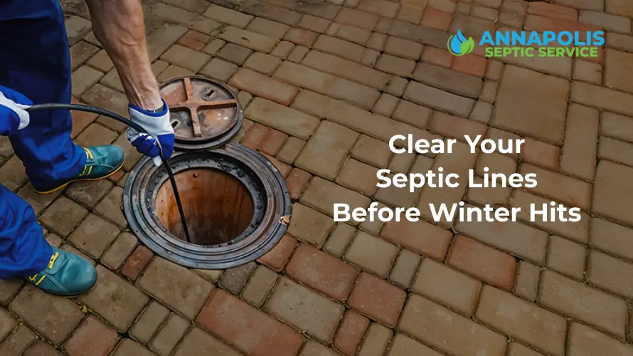 Professional technician performing septic tank jetting in a residential yard