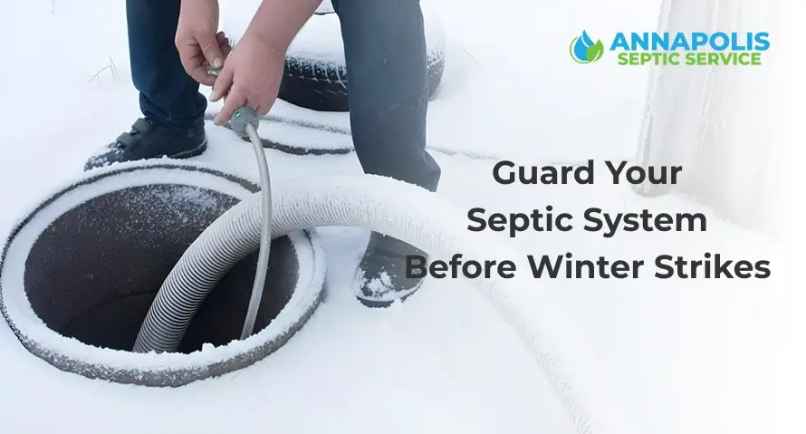 Residential yard in winter showing protected septic area beneath snow